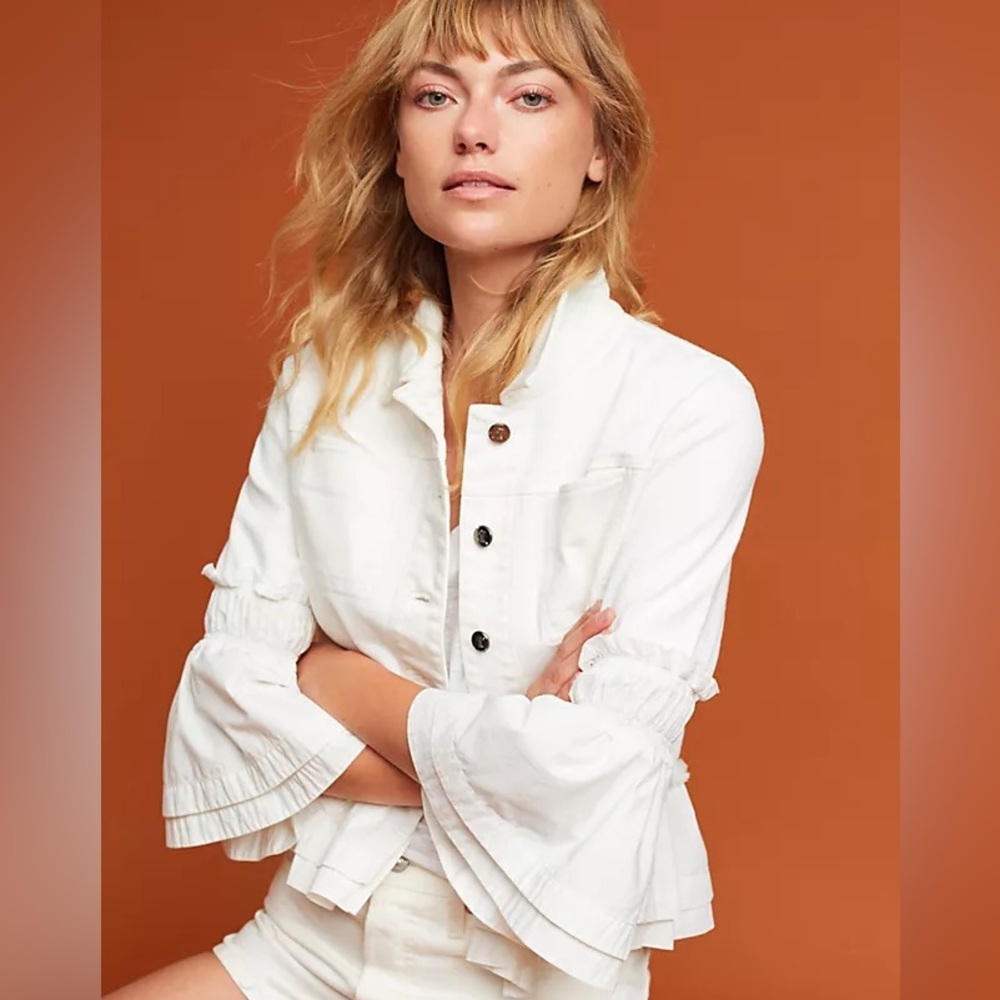 Anthropologie Pilcro & the Letterpress Peplum White Cotton Denim Jacket EUC Sz M